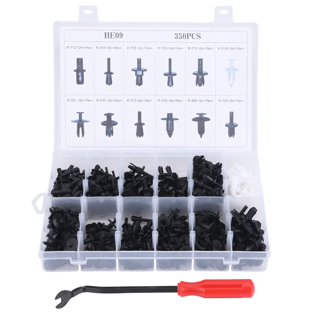 350pcs Assorted Car Body Plastic Push Pin Rivet Fasteners Trim Moulding Clip Kit W/ Screwdriver
350pcs Assorted Car Body Plastic Push Pin Rivet Fasteners Trim Moulding Clip Kit W/ Screwdriver