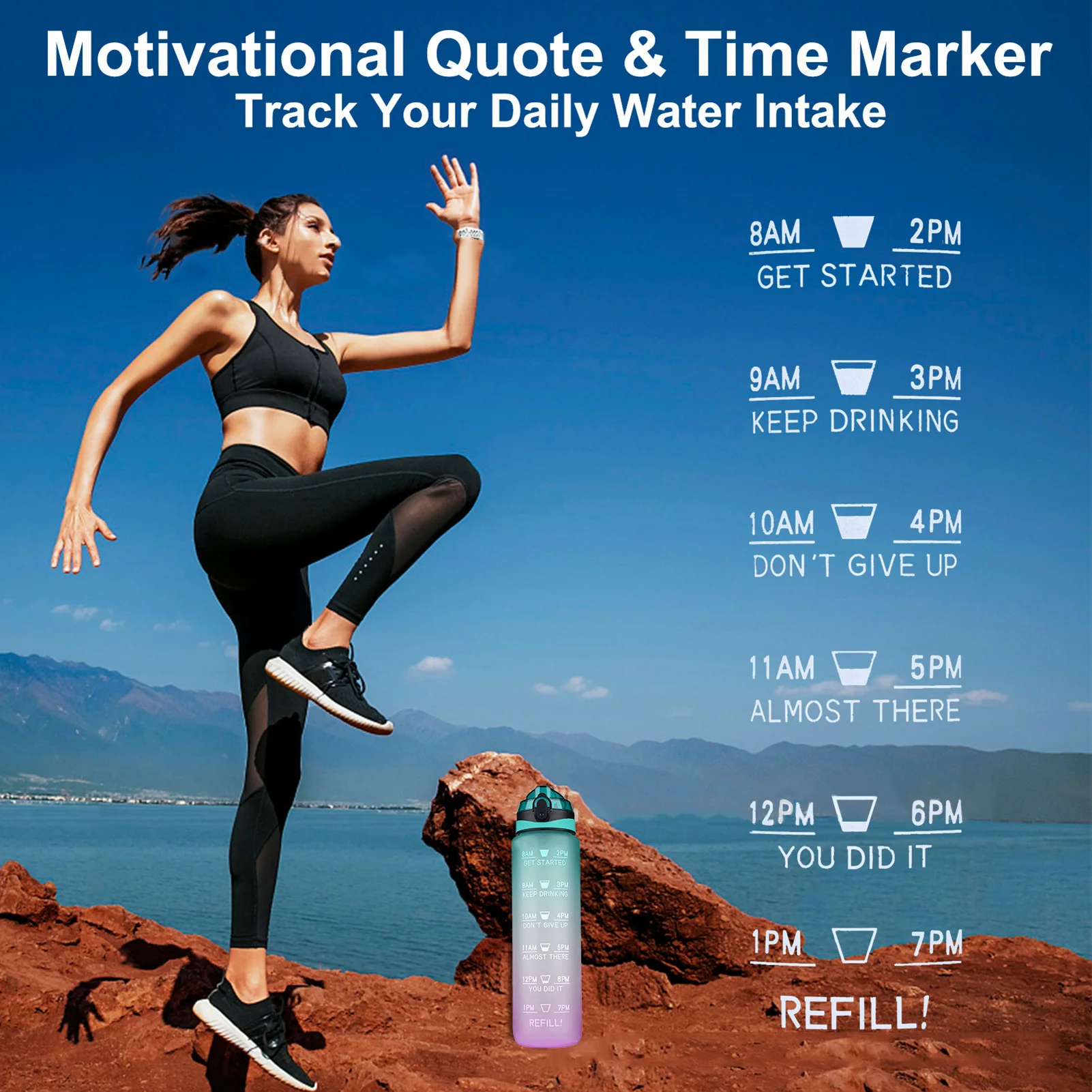 Water Bottle Portable Student Cup Summer Customized Outdoor Sport Camping Cup Bottle With Time Marker Leakproof BPA Free Bottle
Water Bottle Portable Student Cup Summer Customized Outdoor Sport Camping Cup Bottle With Time Marker Leakproof BPA Free Bottle