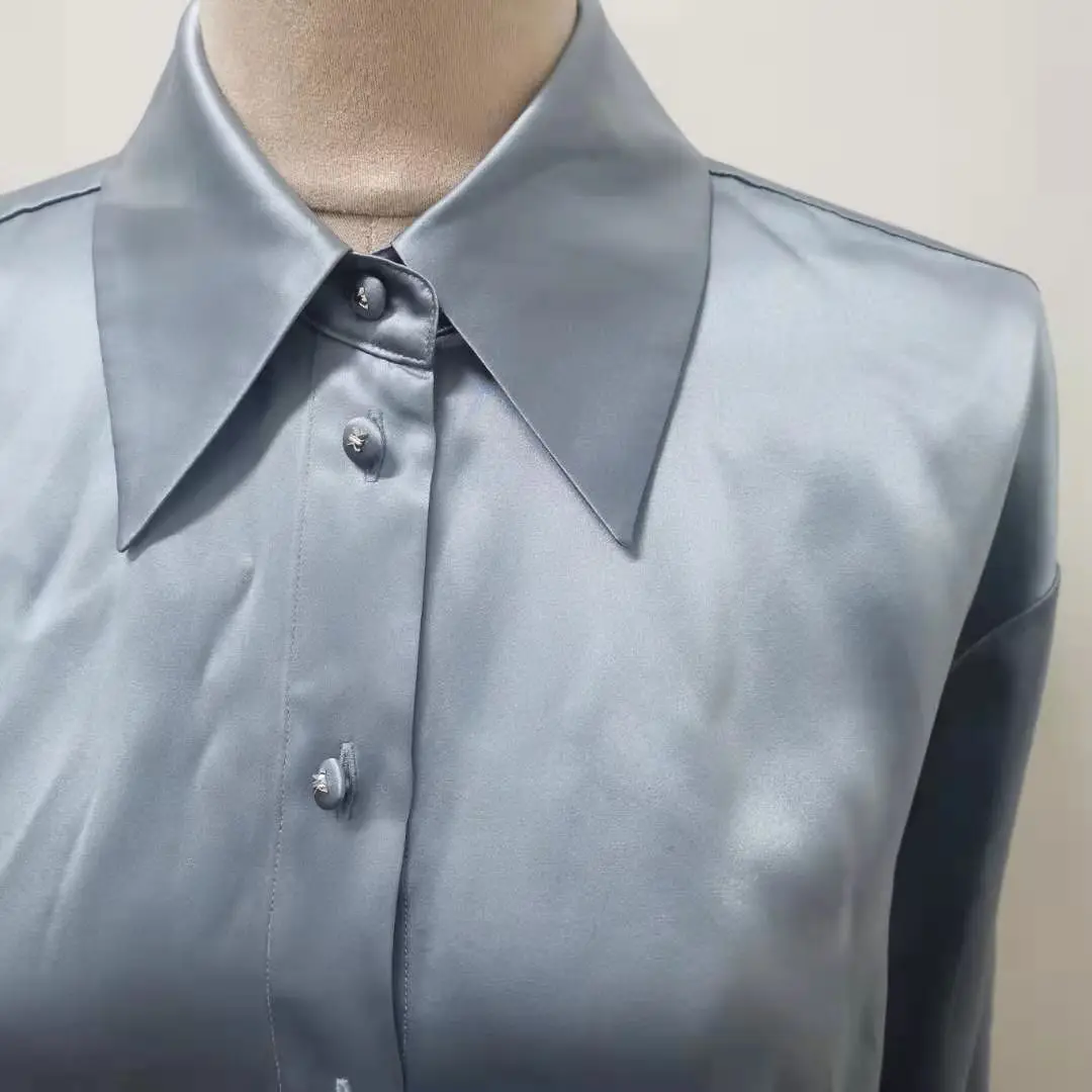 Women Silk Satin Ol Blouse Lady Turn-Down Collar Office Wear Shirt Top for 2021 Spring Summer Single-Breasted Shirts
Women Silk Satin Ol Blouse Lady Turn-Down Collar Office Wear Shirt Top for 2021 Spring Summer Single-Breasted Shirts