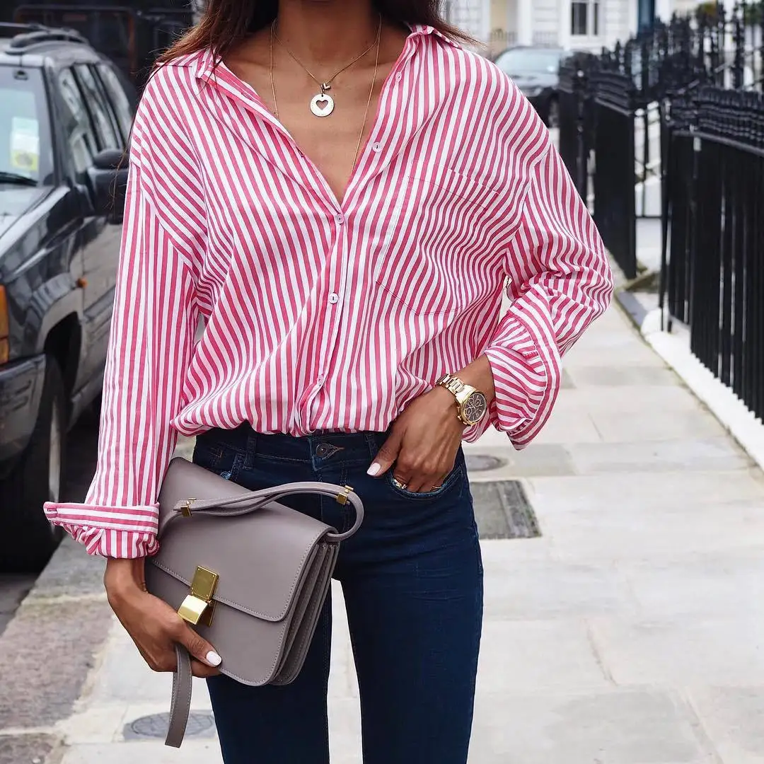 Women Stripe Shirts Blouses Long Sleeve Casual Lady Office Chiffon Shirt Autumn Blouse Loose Button Mujer Blusas Top Plus Size
Women Stripe Shirts Blouses Long Sleeve Casual Lady Office Chiffon Shirt Autumn Blouse Loose Button Mujer Blusas Top Plus Size