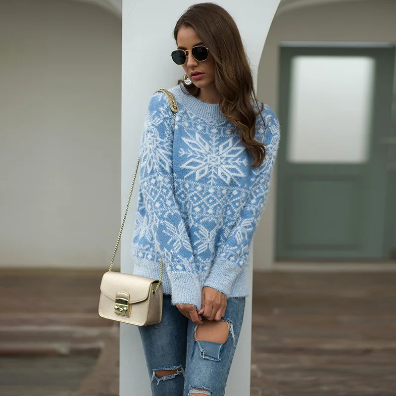 2020 New Autumn winter women sweaters Christmas snowflake printed warm long sleeve O-neck loose Vintage Sweater top Lady sweater
2020 New Autumn winter women sweaters Christmas snowflake printed warm long sleeve O-neck loose Vintage Sweater top Lady sweater