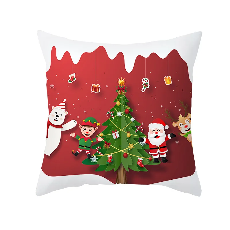 New Nordic Christmas Pillowcase Red Cartoon Santa Claus Series Peach Skin Sofa Cushion Cover