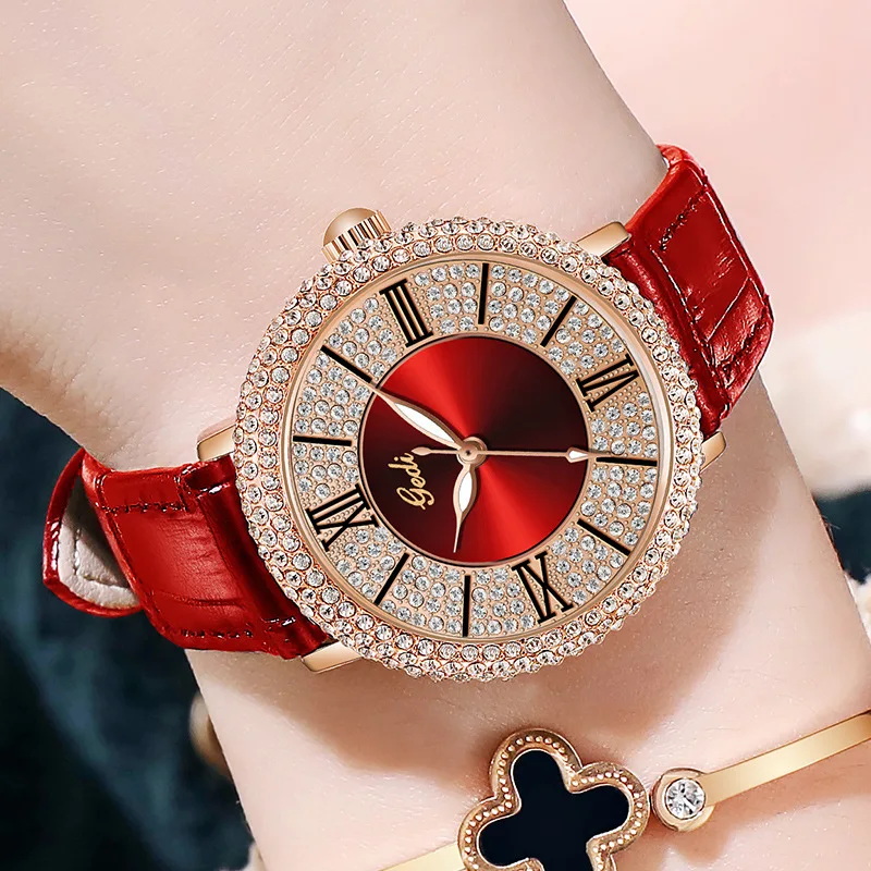 Luxury Women Dress Watches Unqiue Rhinestone Red Genuine Leather Fashion Casual Lady Watch Party Business Wristwatch for Female
Luxury Women Dress Watches Unqiue Rhinestone Red Genuine Leather Fashion Casual Lady Watch Party Business Wristwatch for Female