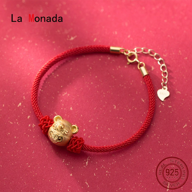 La Monada Rat Zodiac красная нить для ручного 925 пробы Серебряный Браслет веревочная