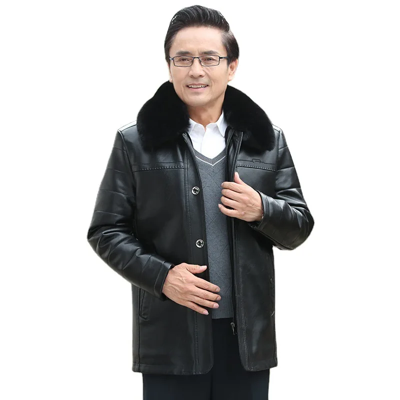 

new Winter collars pu leather middle-aged leather jacket in middle-aged male qiu dong upset dad leather coat