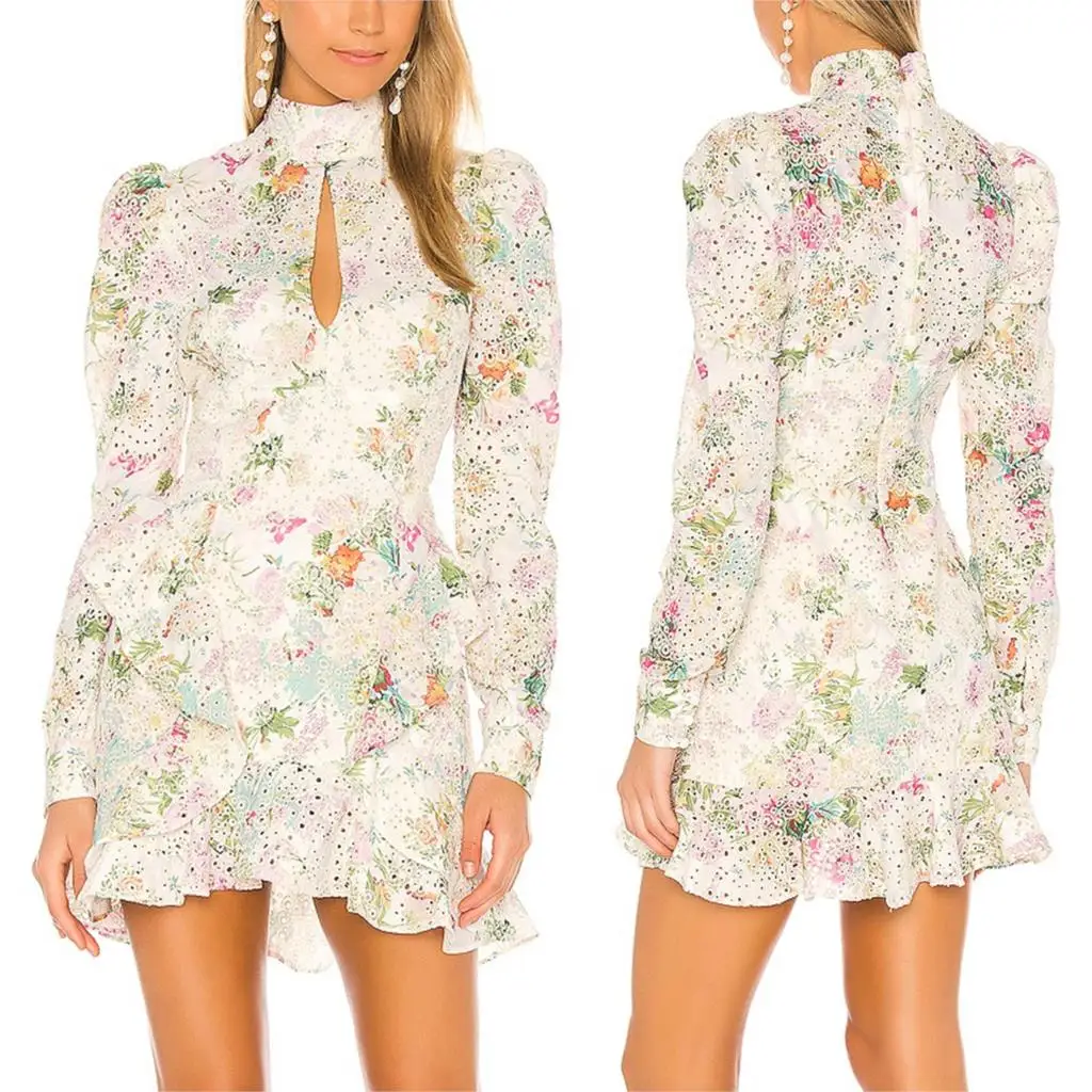 Women Clothes Manufacture Wholesale Custom Eyelet Fabric Buttoned Cuff Ruffle Trim Floral Dress
Women Clothes Manufacture Wholesale Custom Eyelet Fabric Buttoned Cuff Ruffle Trim Floral Dress