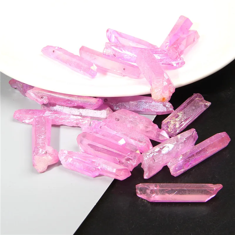 10 шт. розовые натуральные кристаллы druzy Кварцевая палочка ожерелье подвески