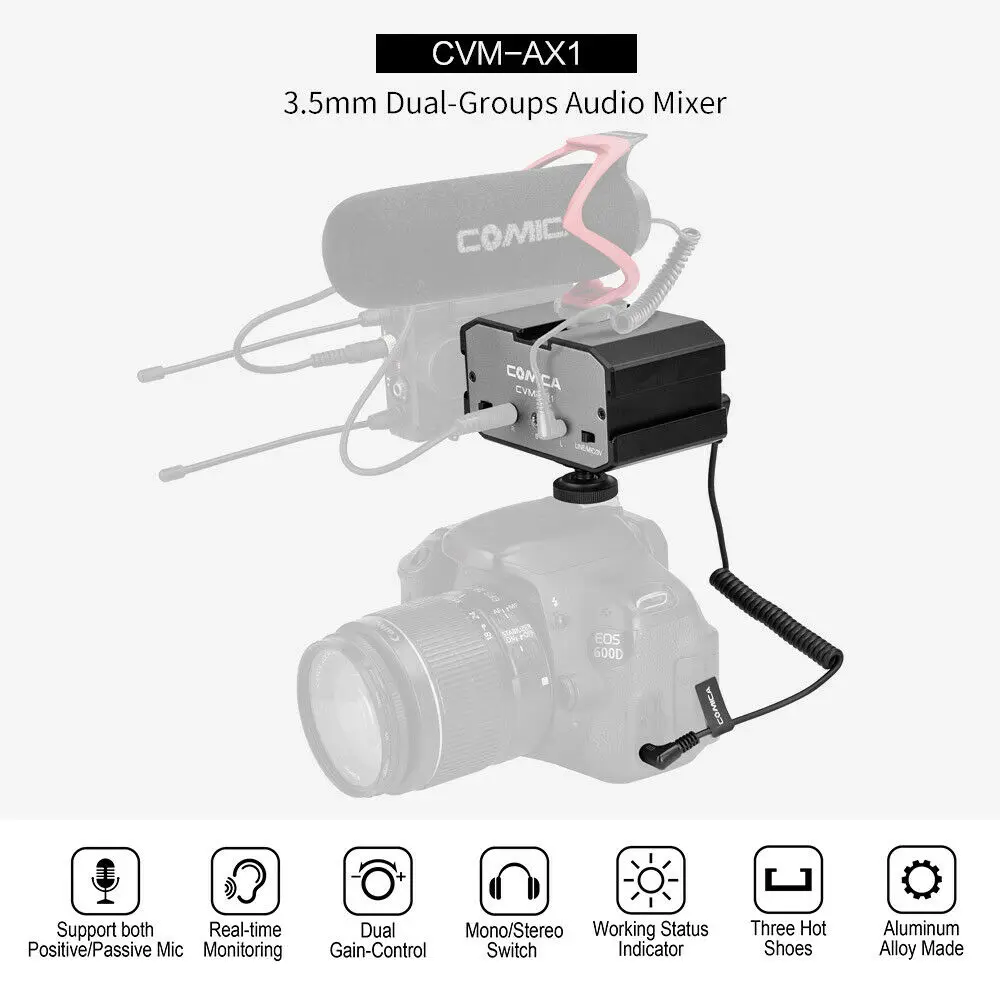 Миксер Comica CVM-AX1 DSLR, 3,5 мм моно стерео двухканальный АУДИО Миксер Для DSLR Canon nikon камеры видеокамеры смартфона, алюминий
Миксер Comica CVM-AX1 DSLR, 3,5 мм моно стерео двухканальный АУДИО Миксер Для DSLR Canon nikon камеры видеокамеры смартфона, алюминий