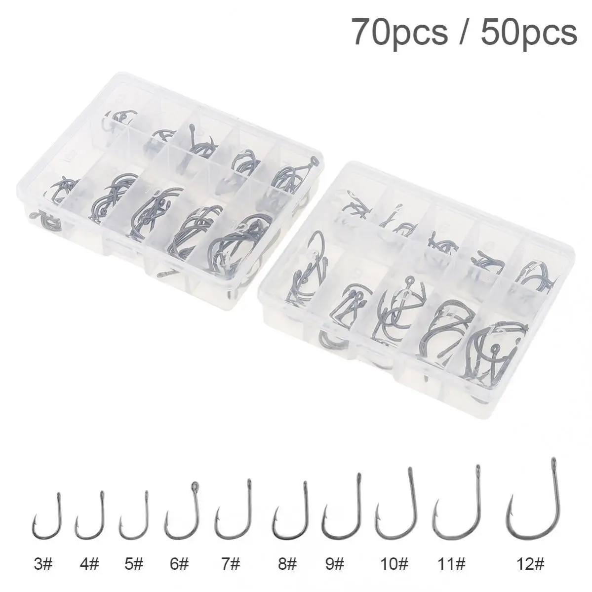50 / 70pcs Fishing Hook Set 3 -12# High Carbon Steel Single Fishhooks Jip Barbed Carp Hooks with Hole
50 / 70pcs Fishing Hook Set 3 -12# High Carbon Steel Single Fishhooks Jip Barbed Carp Hooks with Hole