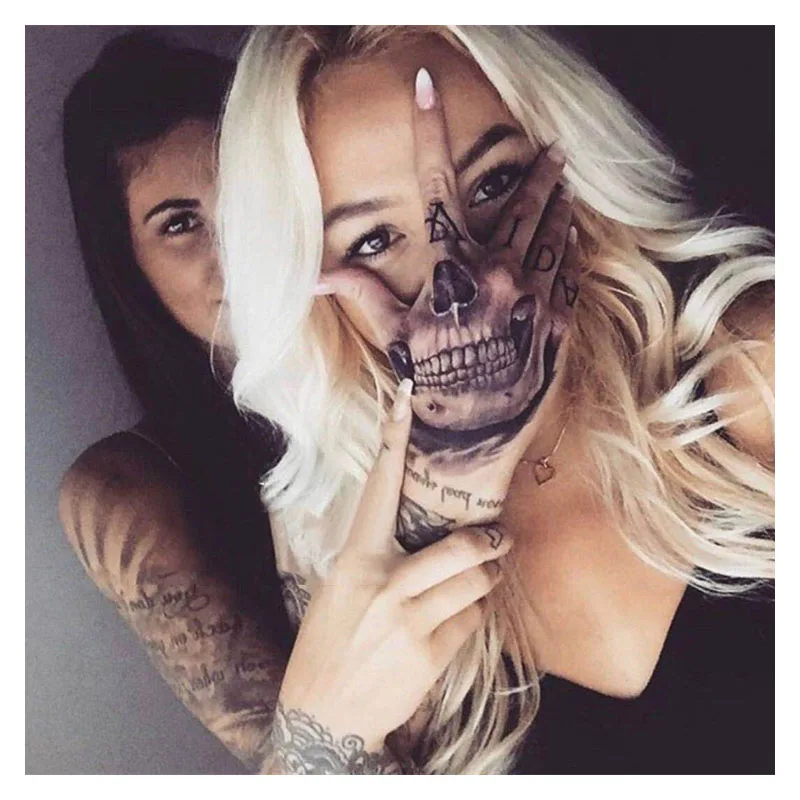 Waterproof Temporary Tattoo Sticker Hand Painted Cool Dark Skull Face Art Water Transfer Fake Tatoo Flash Tatto for Men Women
Waterproof Temporary Tattoo Sticker Hand Painted Cool Dark Skull Face Art Water Transfer Fake Tatoo Flash Tatto for Men Women