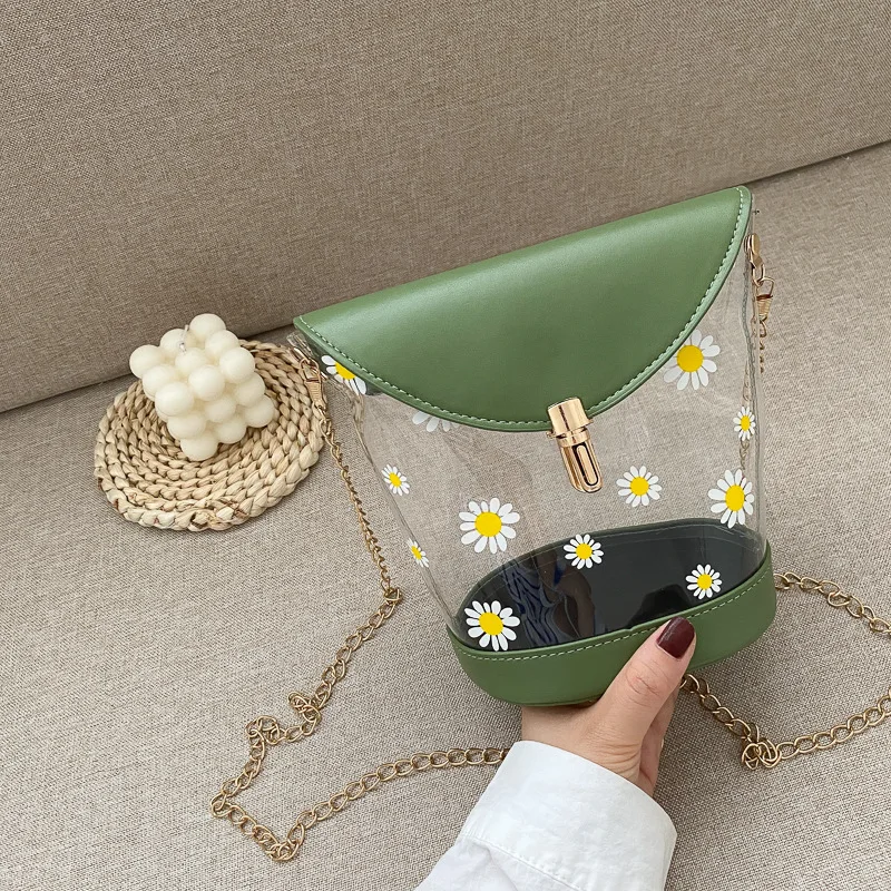 2020 Brand New Women Daisy Print Crossbody Bag Female Summer Chain Strap Lock Catch Transparent Shoulder Bag Fashion Bucket Bag
2020 Brand New Women Daisy Print Crossbody Bag Female Summer Chain Strap Lock Catch Transparent Shoulder Bag Fashion Bucket Bag