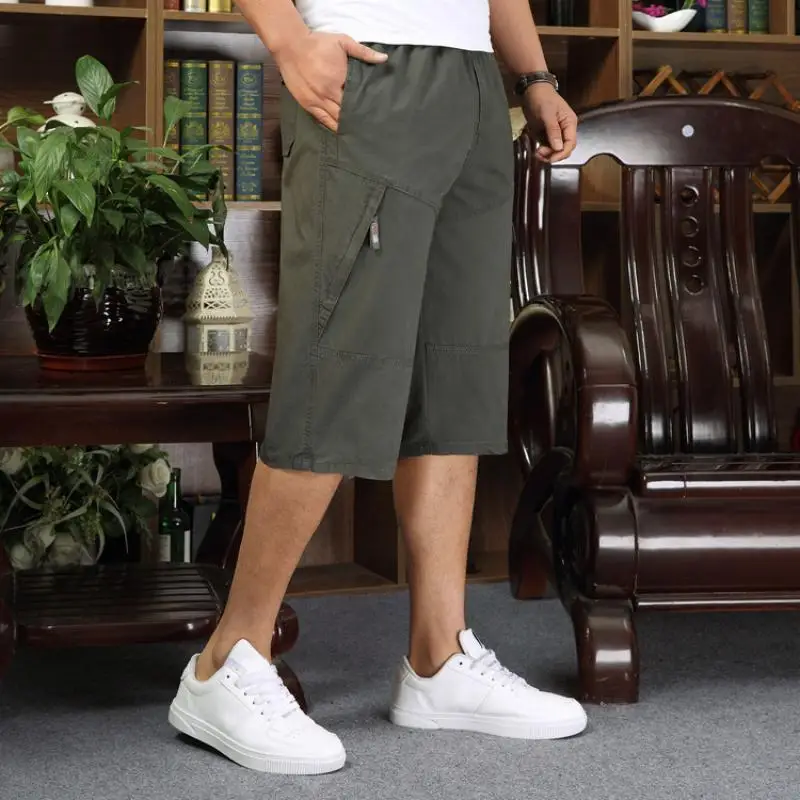 

Look Thin Summer Men's Tooling Cotton 7-point Pants Father Mid-Pants Multi-pocket Slim Casual Loose Middle-aged Shorts Pants