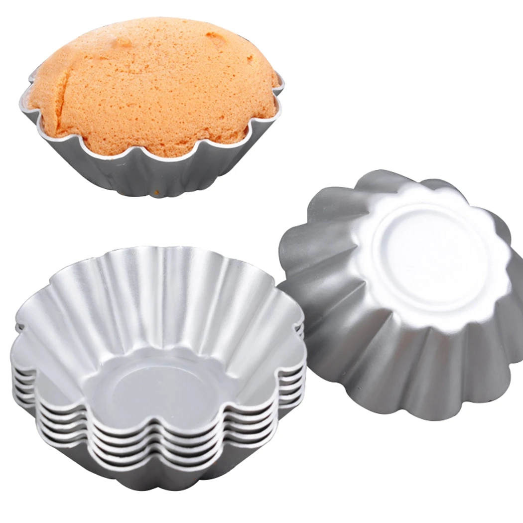 

6pcs Nonstick Ripple Aluminum Alloy Egg Tart Mold Flower Shape Reusable Cupcake Muffin Baking Cup Tartlets Pans Bakeware