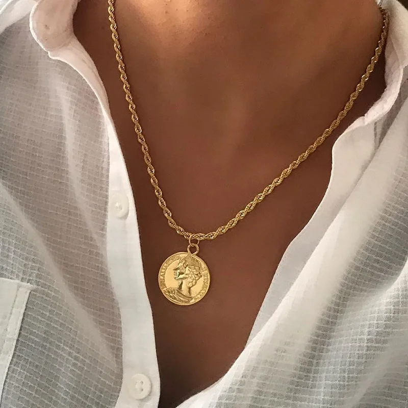 Hip Hop Punk Swag Twist Rope Chain Necklace For Women Men Portrait Coin Pendant NecklaceFashion Jewelry Wholesale
Hip Hop Punk Swag Twist Rope Chain Necklace For Women Men Portrait Coin Pendant NecklaceFashion Jewelry Wholesale