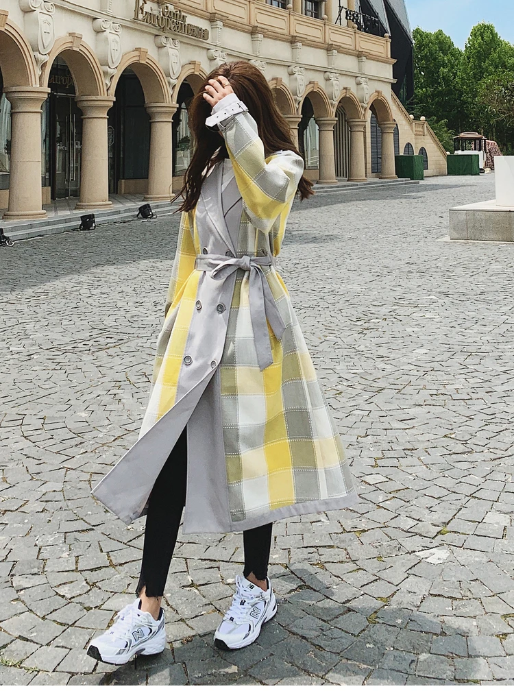 Double Breasted Splice Plaid Long Trench Coat Women Spring Autumn 2021 Fashion Korean Elegant Slim Bandage Windbreaker Jacket 
Double Breasted Splice Plaid Long Trench Coat Women Spring Autumn 2021 Fashion Korean Elegant Slim Bandage Windbreaker Jacket