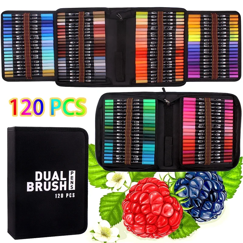 120 Color Markers Brush Pens Felt Tip Pens with Fineliner Tip Great for Adult Coloring Books Calligraphy Lettering Pens 
120 Color Markers Brush Pens Felt Tip Pens with Fineliner Tip Great for Adult Coloring Books Calligraphy Lettering Pens