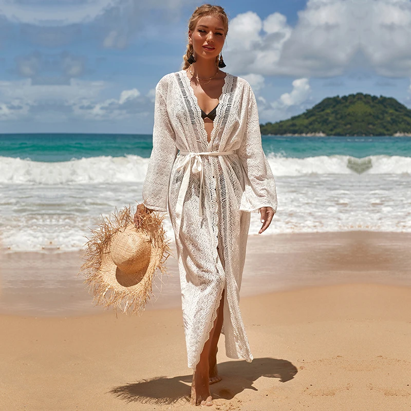 2021 Bikini Cover-ups White Lace Tunic Sexy Front Open Summer Beach Dress Plus Size Women Beach Wear Swim Suit Cover Up Q1301
2021 Bikini Cover-ups White Lace Tunic Sexy Front Open Summer Beach Dress Plus Size Women Beach Wear Swim Suit Cover Up Q1301