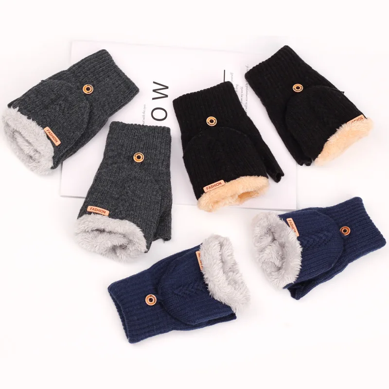Men's Half-finger Flip Double-layer Woolen Knitted Gloves Plush Thickened Warm Cold Proof Dew Finger Male Student Knitted Couple
Men's Half-finger Flip Double-layer Woolen Knitted Gloves Plush Thickened Warm Cold Proof Dew Finger Male Student Knitted Couple