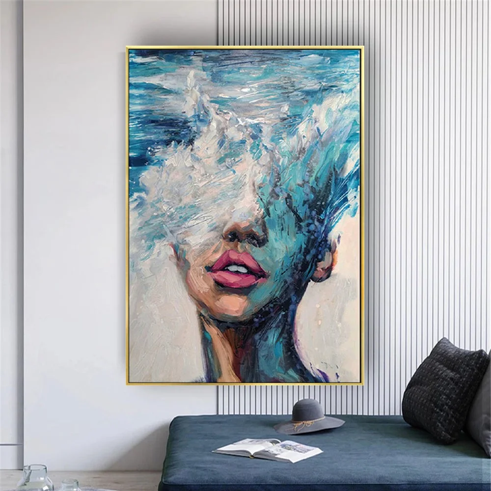 Hand-painted blue oil painting ideas wall painting face in water canvas painting modern home living room decor figure art
Hand-painted blue oil painting ideas wall painting face in water canvas painting modern home living room decor figure art