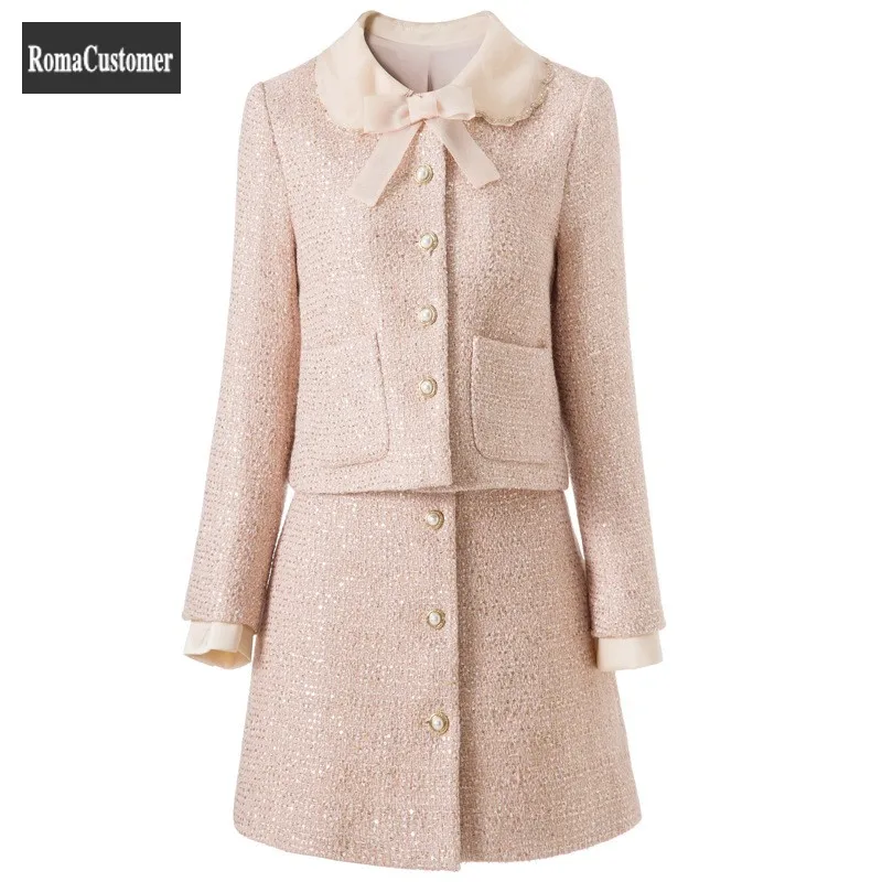Fashion Womens New Bow Sets Office Lady Autumn Single Breasted Short Jackets Casual A-Line Skirt Elegant Korean Two-Piece Suit 
Fashion Womens New Bow Sets Office Lady Autumn Single Breasted Short Jackets Casual A-Line Skirt Elegant Korean Two-Piece Suit