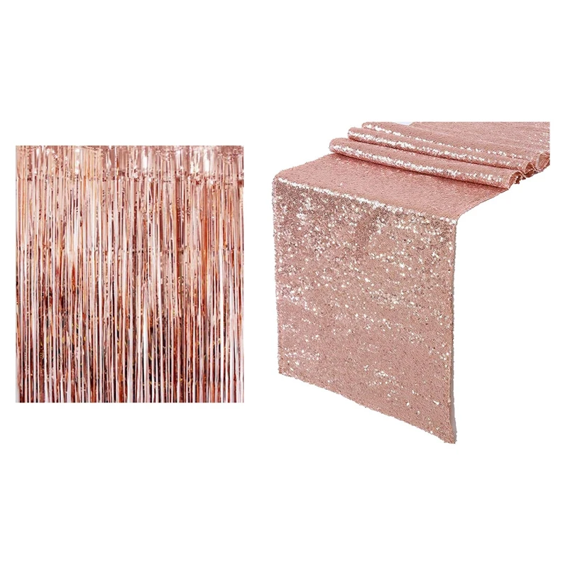 1 Pcs Sparkly Rose Gold Sequin Table Runners 12X71 Inch Shimmer Table & 1 Pcs 1X3M Thick Rain Silk Curtain
1 Pcs Sparkly Rose Gold Sequin Table Runners 12X71 Inch Shimmer Table & 1 Pcs 1X3M Thick Rain Silk Curtain