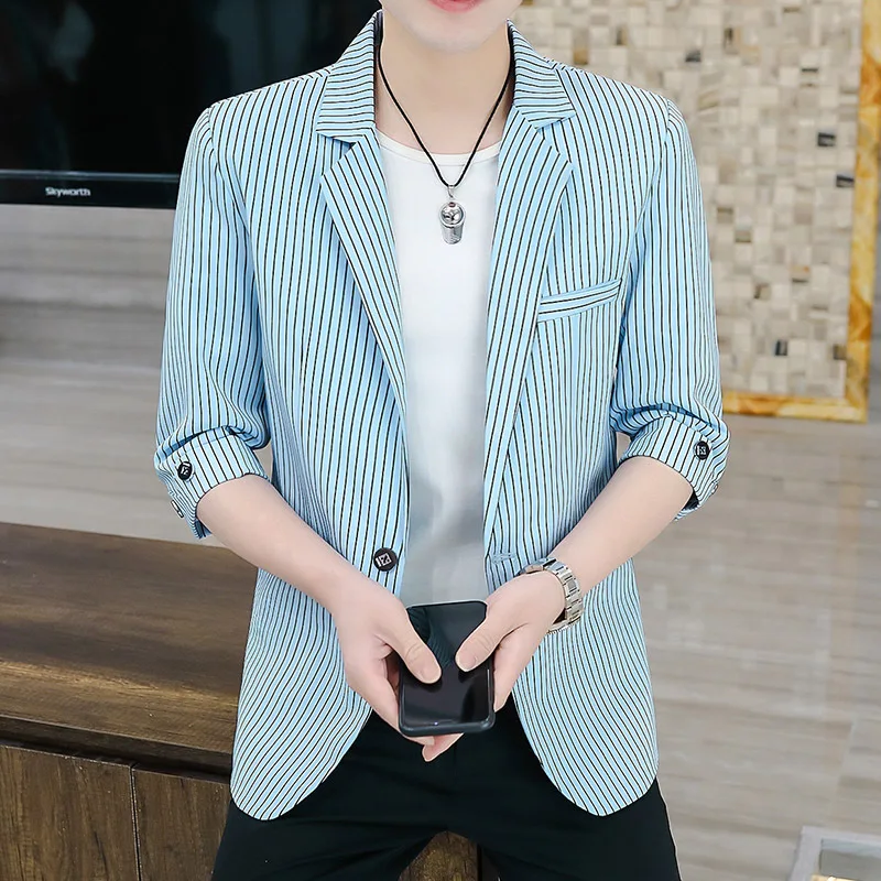 Striped Mid-sleeve Suit Summer New Fashion 2021 Men's Thin Three-quarter Sleeve Small Suit Single Jacket
Striped Mid-sleeve Suit Summer New Fashion 2021 Men's Thin Three-quarter Sleeve Small Suit Single Jacket