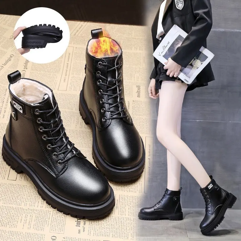 Martin Boots For Women Winter Warm Fur Shoes 2021 Solid Black Casual Female Booties Fashion Thick Platform Womans Short Boots
Martin Boots For Women Winter Warm Fur Shoes 2021 Solid Black Casual Female Booties Fashion Thick Platform Womans Short Boots
