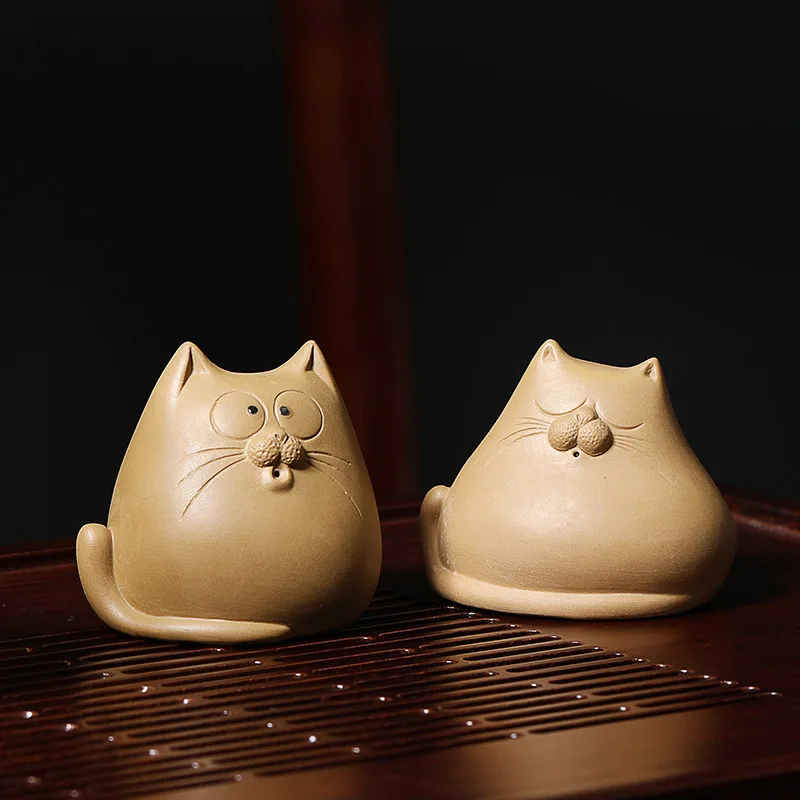 

Raw Ore Purple Sand Tea Pet Cat Ornament Can Raise Tea Ceremony Tea Set Accessories Handmade Lovely Mini Tea Table