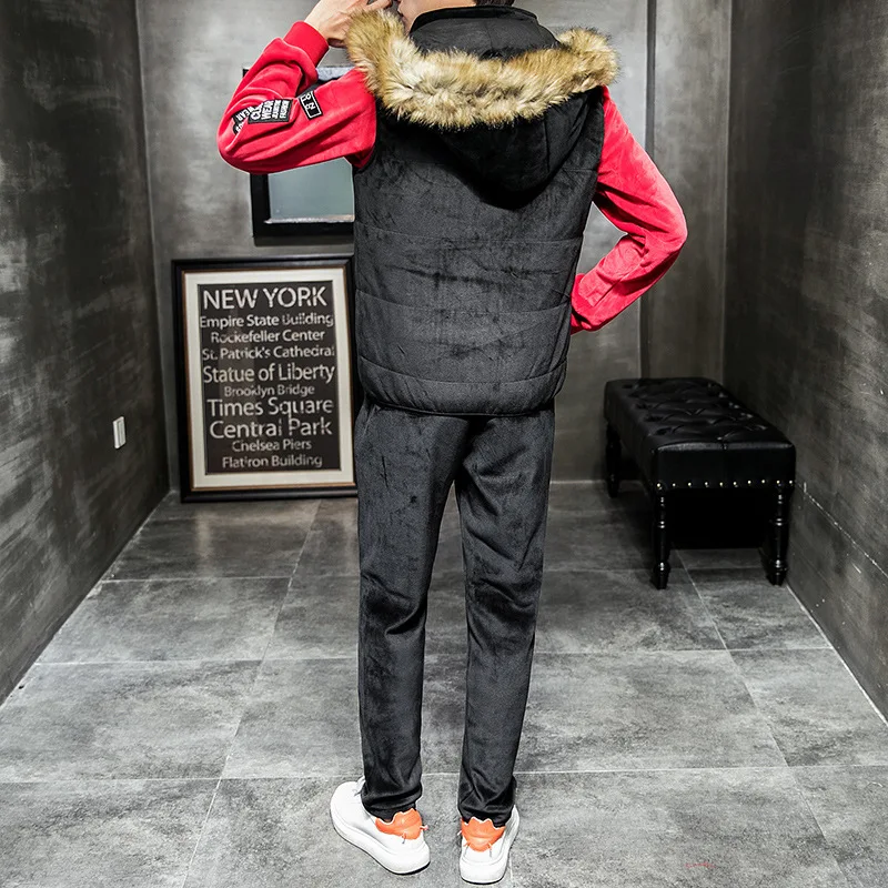 Winter Warm Velvet Sport Suit Men Casual Fur Hooded Vest 3 Piece Set Pullover Sweatshirt Elastic Waist Pants Set Oversize 4XL
Winter Warm Velvet Sport Suit Men Casual Fur Hooded Vest 3 Piece Set Pullover Sweatshirt Elastic Waist Pants Set Oversize 4XL