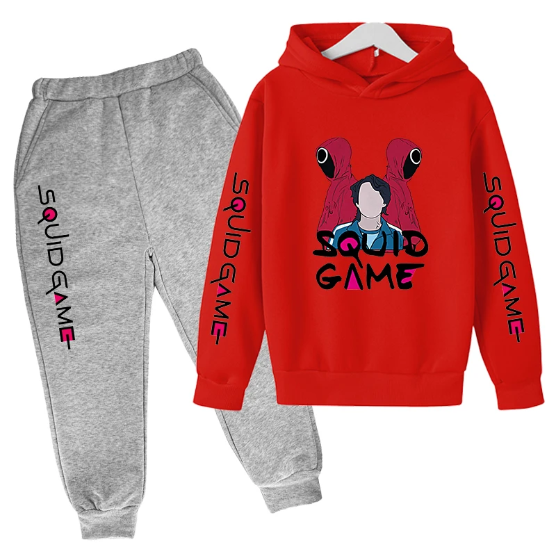

Cute Game Squid Hoodie Kids Sportswear Toddler Girl Halloween Comic Character Printed Sweatshirt + Pants 2-Pack Boys Costume Set