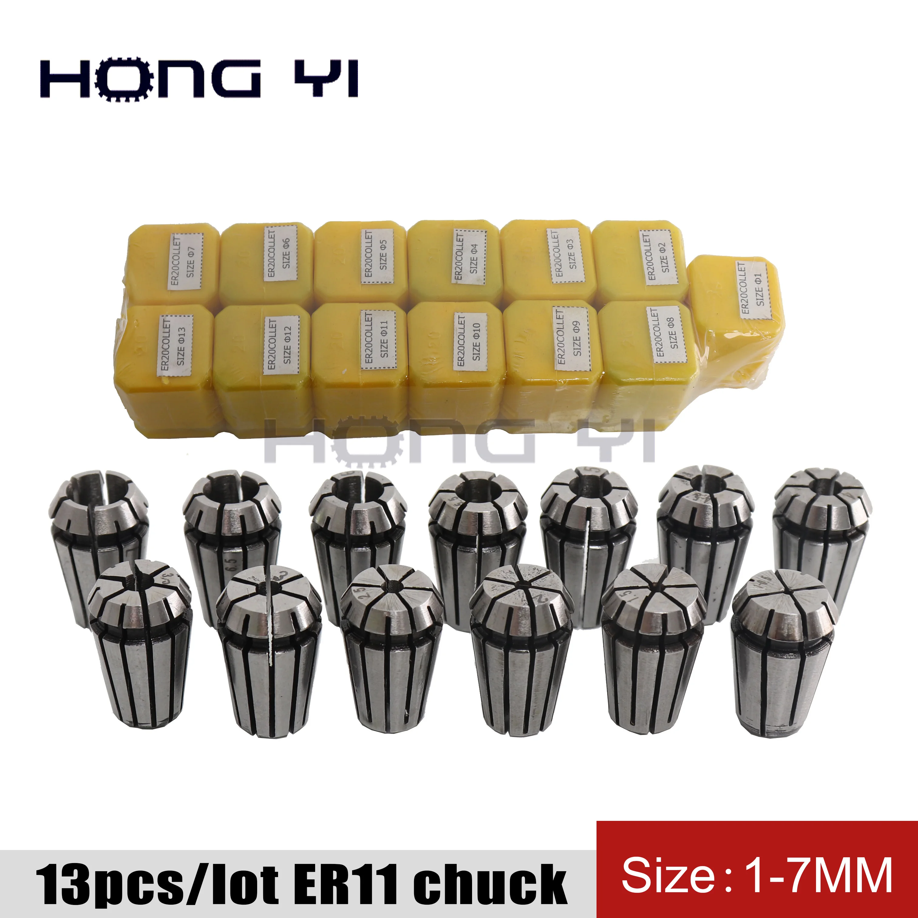 Best prices ER11 collet set 13 pcs from 1 mm to 7 mm chuck for CNC milling lathe tool and spindle motor
Best prices ER11 collet set 13 pcs from 1 mm to 7 mm chuck for CNC milling lathe tool and spindle motor