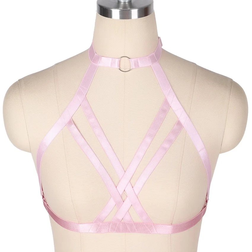 Оригинальный дизайн розовый бюстгальтер Kawaii выдалбливают грудь Связывание