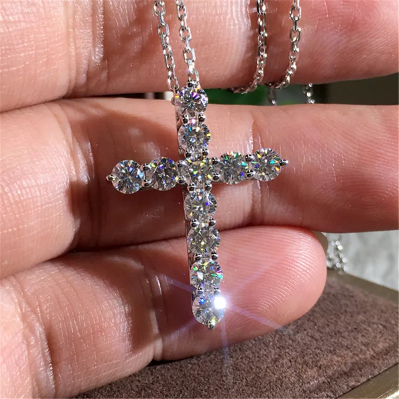 CC ожерелья подвески для женщин Серебряный Цвет Крест Христианский Цирконий