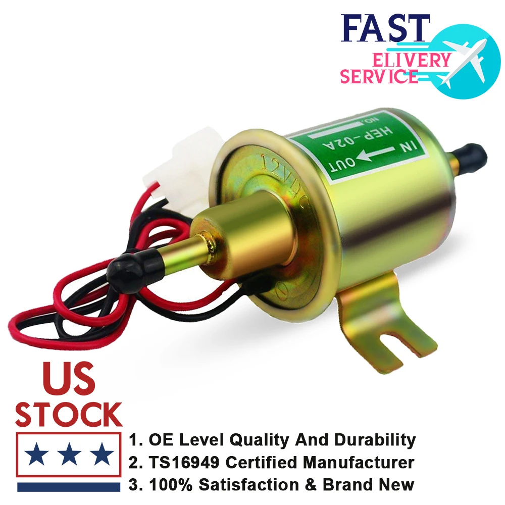 

Universal HEP-02A Electric Fuel Pump 4-7 PSI 12v Low Pressure Bolt Fixing Wire Diesel Set Metal Gold Silver 8mm FP009