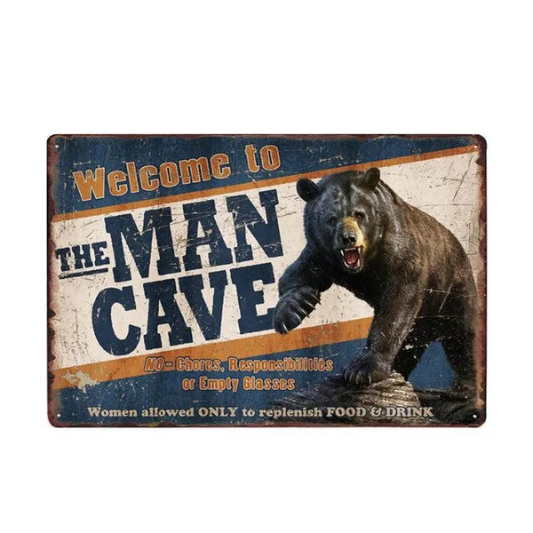 

Vintage Strong Bear Man Cave Rule Metal Tin Sign Iron Paintings Decor For Pub Wall Stickers Retro Pub Cafe Plaques Plate Posters