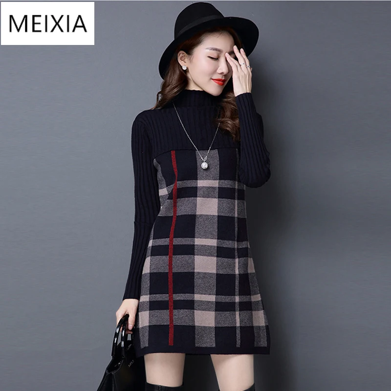 2020 autumn and winter new women's sweater long-sleeved stitching plaid dress Korean version of the long section half-high
2020 autumn and winter new women's sweater long-sleeved stitching plaid dress Korean version of the long section half-high