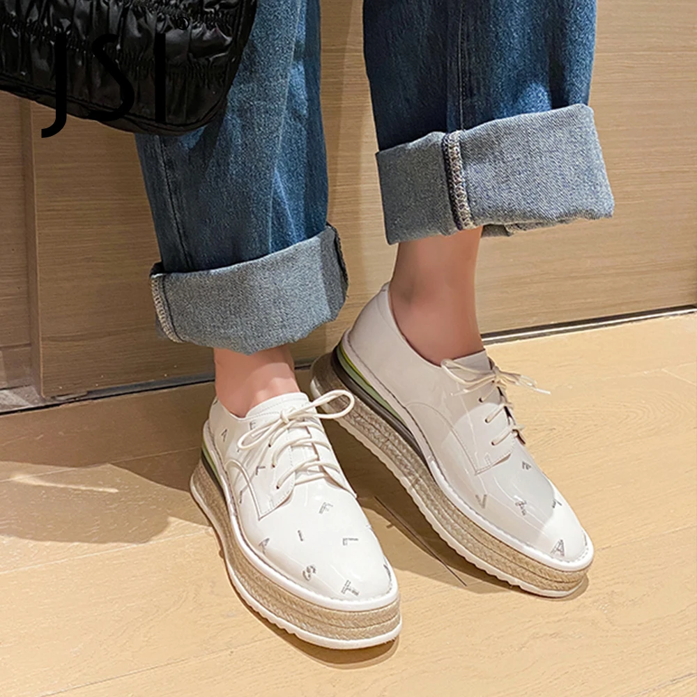 JSI Platform Flat Woman Genuine Leather Round Toe Letter Pattern Lace Toe Thick Straw Bottom Caual Lady Walking Shoes JO958
JSI Platform Flat Woman Genuine Leather Round Toe Letter Pattern Lace Toe Thick Straw Bottom Caual Lady Walking Shoes JO958