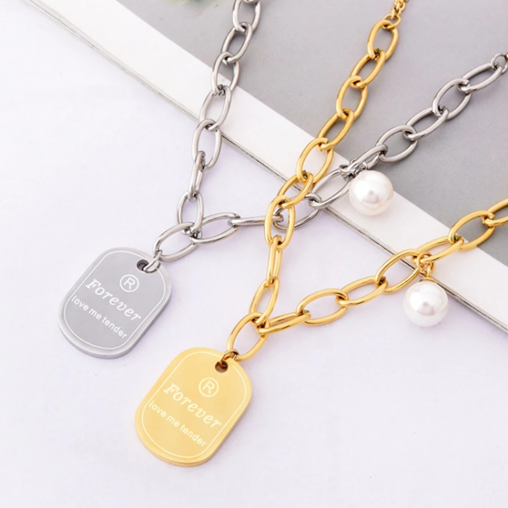 Trendy Letter Pearl Titanium Steel Square Plaque Short Necklace Women Jumper Chain Jewelry
Trendy Letter Pearl Titanium Steel Square Plaque Short Necklace Women Jumper Chain Jewelry