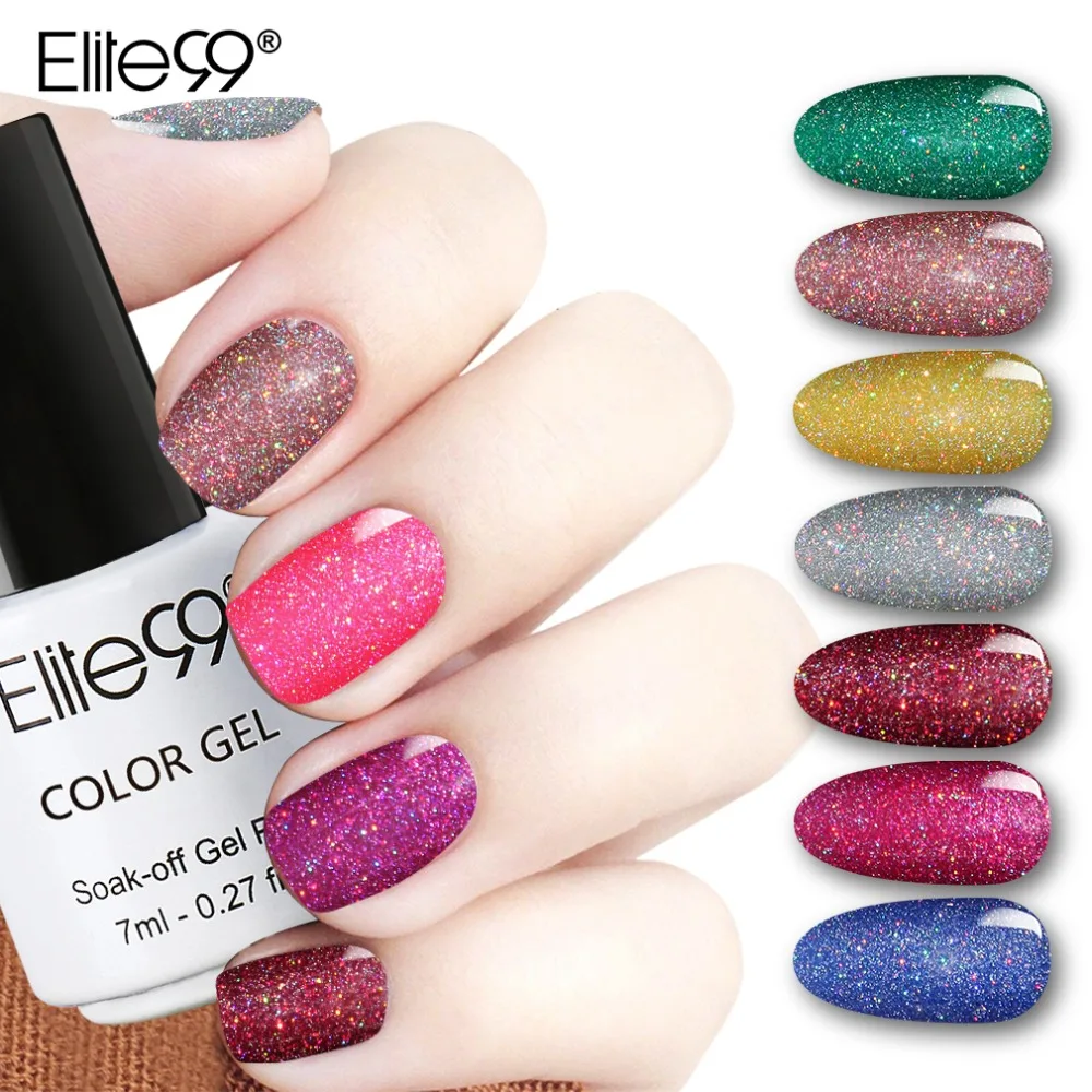 Неоновый лак для ногтей Elite99 Bling 7 мл Платиновый Гель отмачиваемый УФ светодиодный