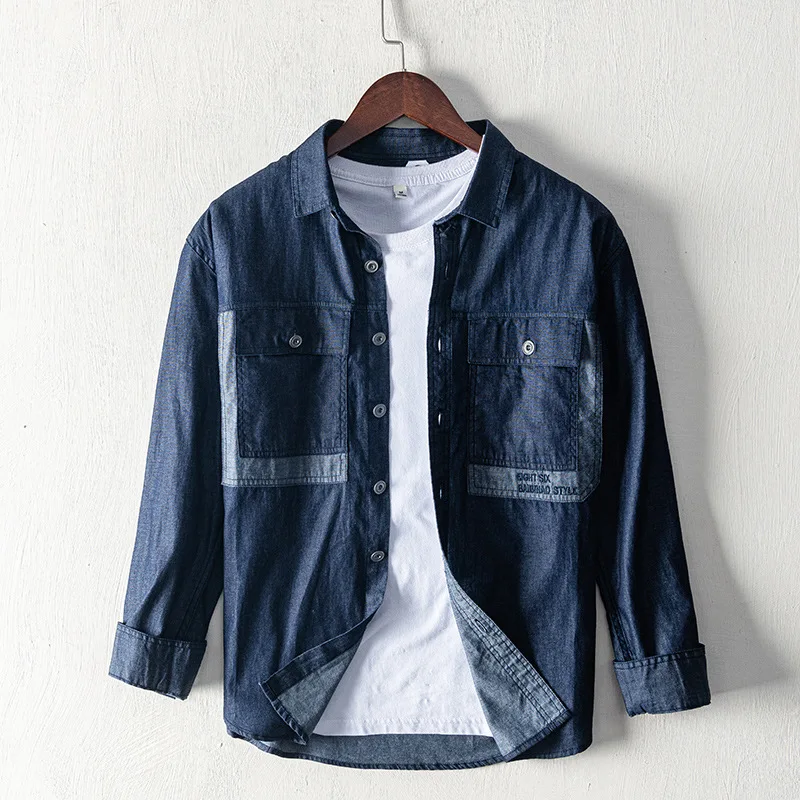 Men's Long-sleeved Solid Denim Shirt Fashion Casual Double Pockets Retro Cowboy Simplicity Shirt Male Spring Autumn Tops
Men's Long-sleeved Solid Denim Shirt Fashion Casual Double Pockets Retro Cowboy Simplicity Shirt Male Spring Autumn Tops