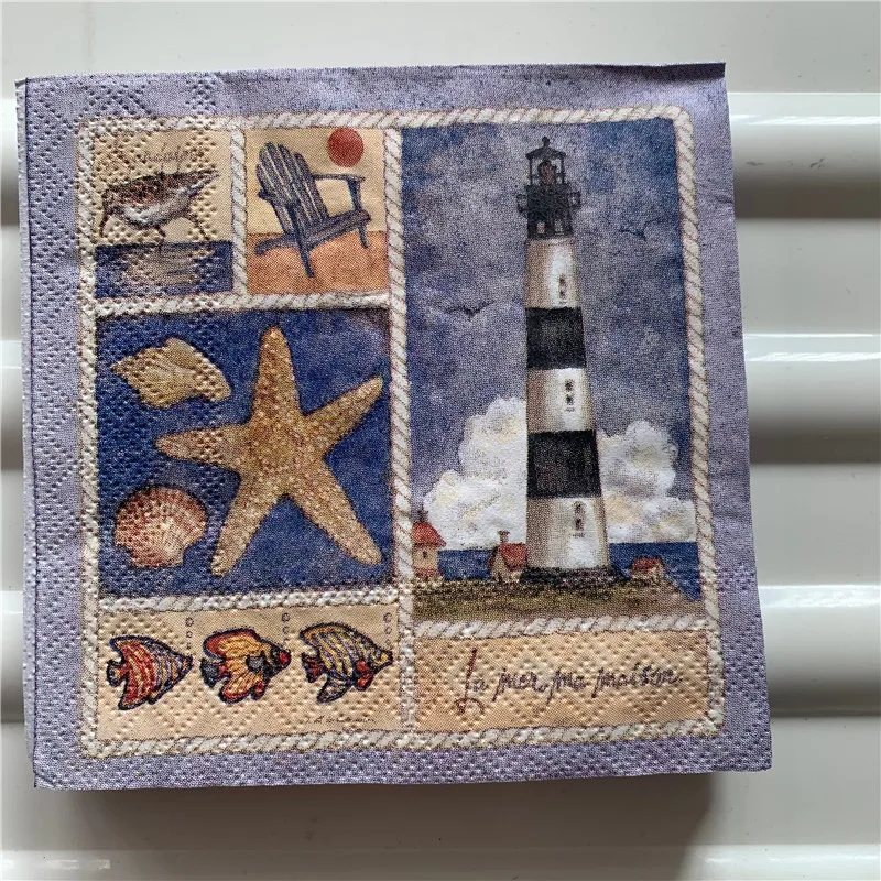 25 см бумажные салфетки милые синие морские звезды ракушки маяк платок