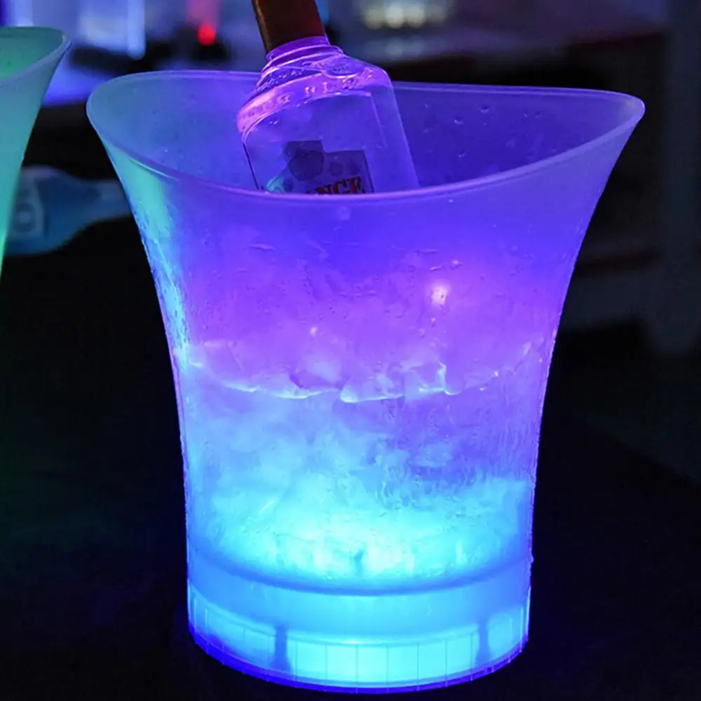 

5L Colorful Champagne LED Glowing Ice Bucket Waterproof Round Ice Bucket Party KTV Bars Wine Champagne Beer Cooler Barware