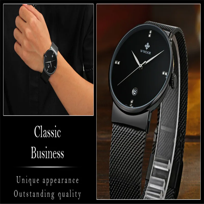WWOOR Men's Watch Black Steel Quartz Men Watches Male Wristwatch Waterproof Business Clock Casual Man Watch relogio masculino
WWOOR Men's Watch Black Steel Quartz Men Watches Male Wristwatch Waterproof Business Clock Casual Man Watch relogio masculino