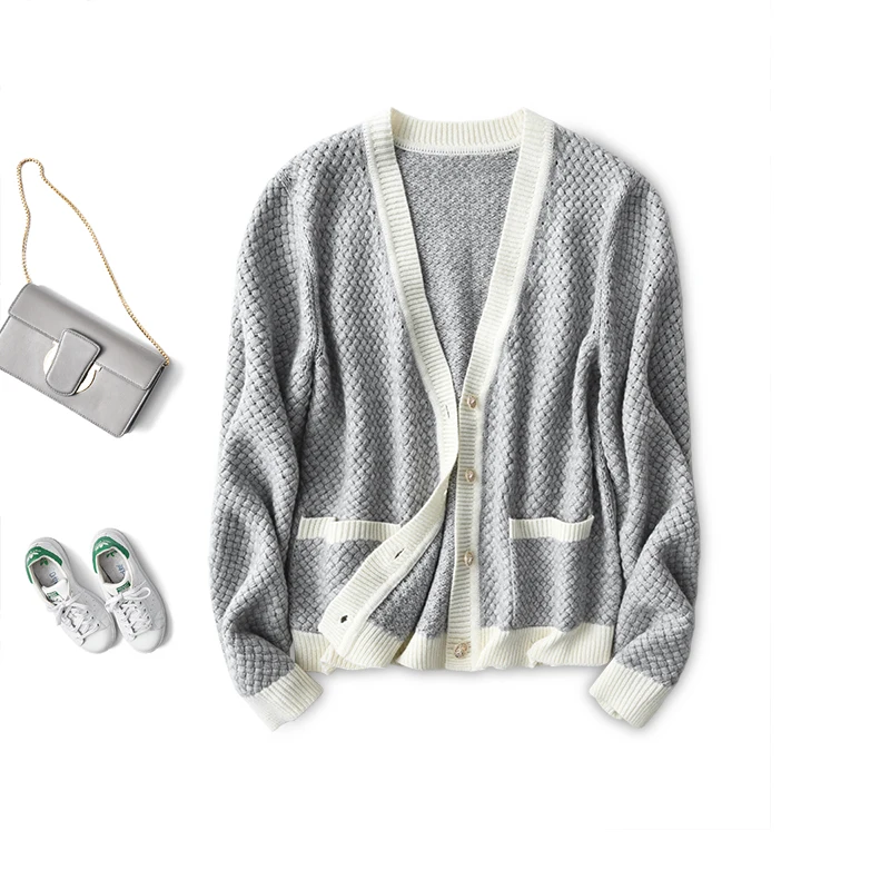 SHUCHAN 100% Cashmere Cardigans Women Office Lady Pockets V-Neck Single Breasted A-straight Korean Fashion Sweaters
SHUCHAN 100% Cashmere Cardigans Women Office Lady Pockets V-Neck Single Breasted A-straight Korean Fashion Sweaters