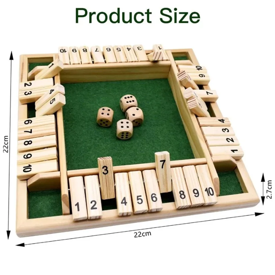 Shut The Box Dice Board Game Traditional Four Sided Wooden 10 Numbers Dice Game Set Party Family Games for Adults Kids Toy VIP
Shut The Box Dice Board Game Traditional Four Sided Wooden 10 Numbers Dice Game Set Party Family Games for Adults Kids Toy VIP