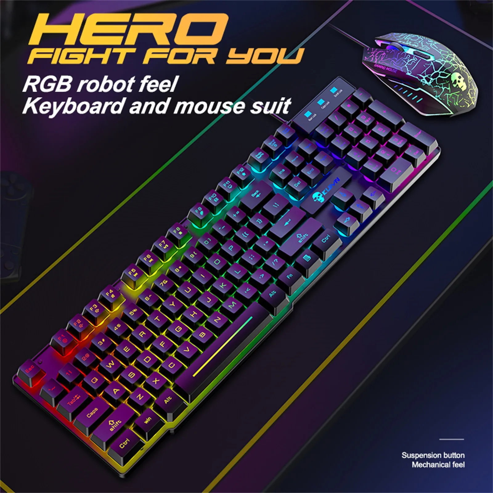 Проводная игровая клавиатура и коврик для мыши T6 Rainbow с разноцветной подсветкой