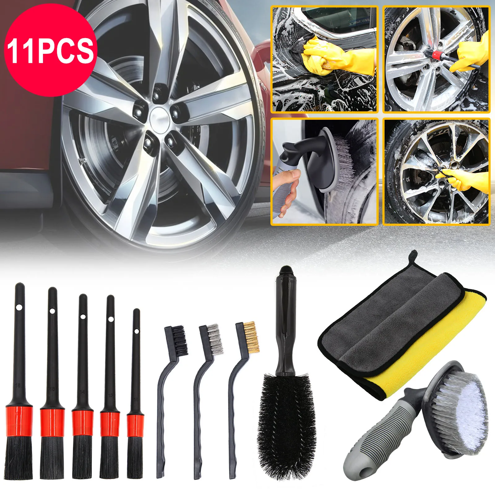 11Pcs Detailing Wheel Brushes Set Car Tire Rim Cleaning Auto Microfiber Towel Leather Air Vents Dashboard Wash Clean Tools Kit
11Pcs Detailing Wheel Brushes Set Car Tire Rim Cleaning Auto Microfiber Towel Leather Air Vents Dashboard Wash Clean Tools Kit