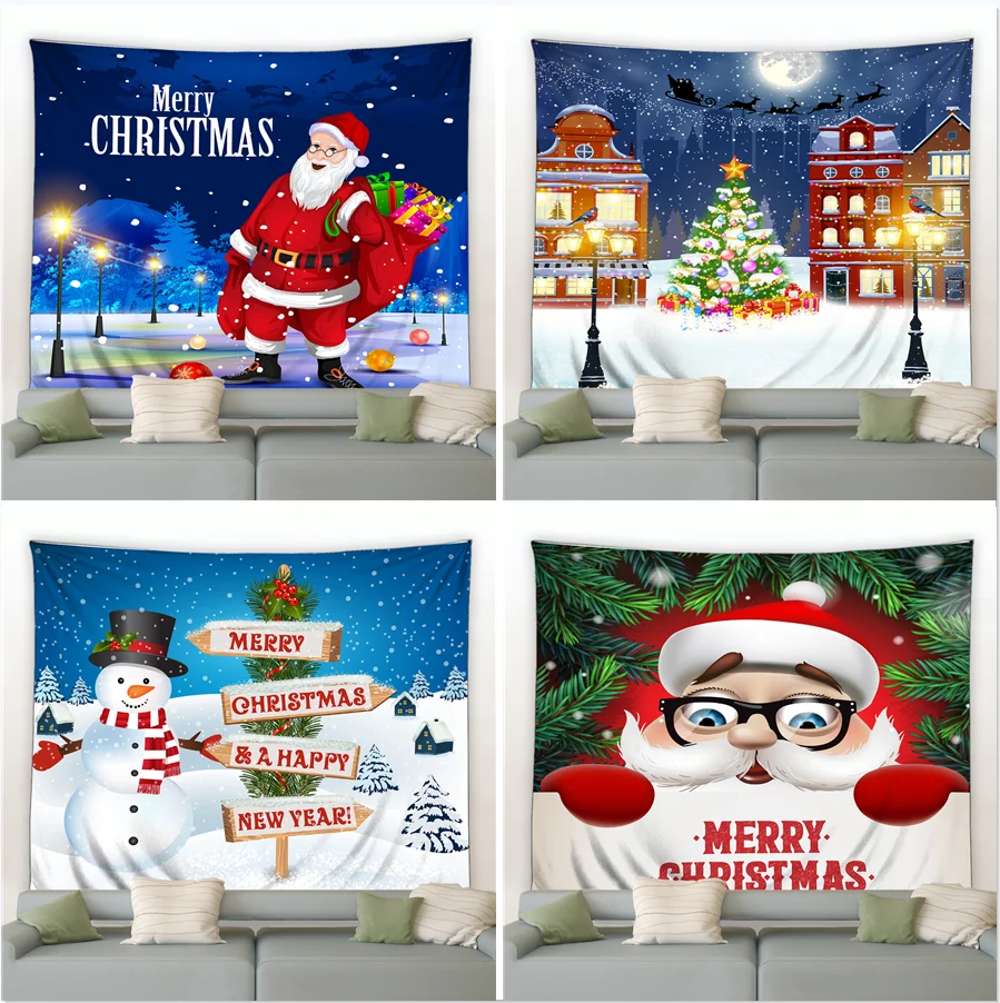 

Merry Christmas Tapestry Wall Hanging Winter Home Decor Blanket Xmas Tree Elk Snowman Santa Claus For Bedroom Living Room Dorm