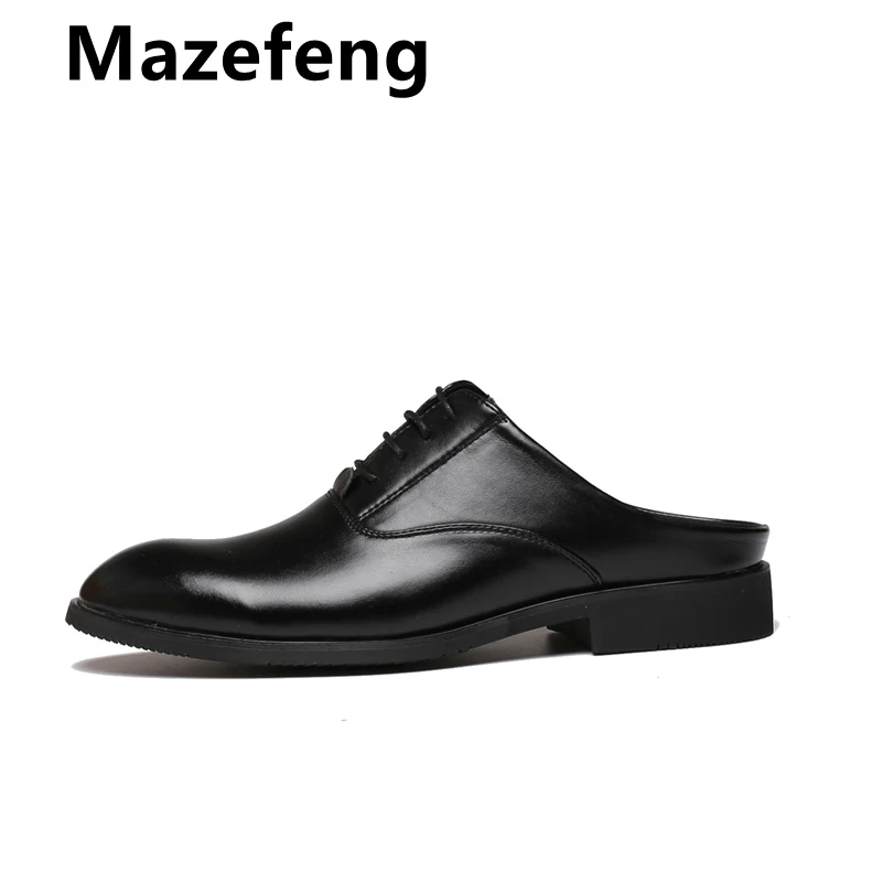 

Mazefeng Fashional Male Shoes Summer Slippers Men Slippers Simple Casual Half Slippers Solid Outdoor Leather Slippers Round Toe