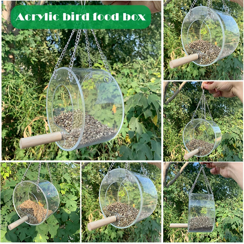 Acrylic Bird Feeder With Hanging Chain Outdoor Transparent Bird Food Box Anti-Spray Food Box Hanging Bird Feeder MC889
Acrylic Bird Feeder With Hanging Chain Outdoor Transparent Bird Food Box Anti-Spray Food Box Hanging Bird Feeder MC889